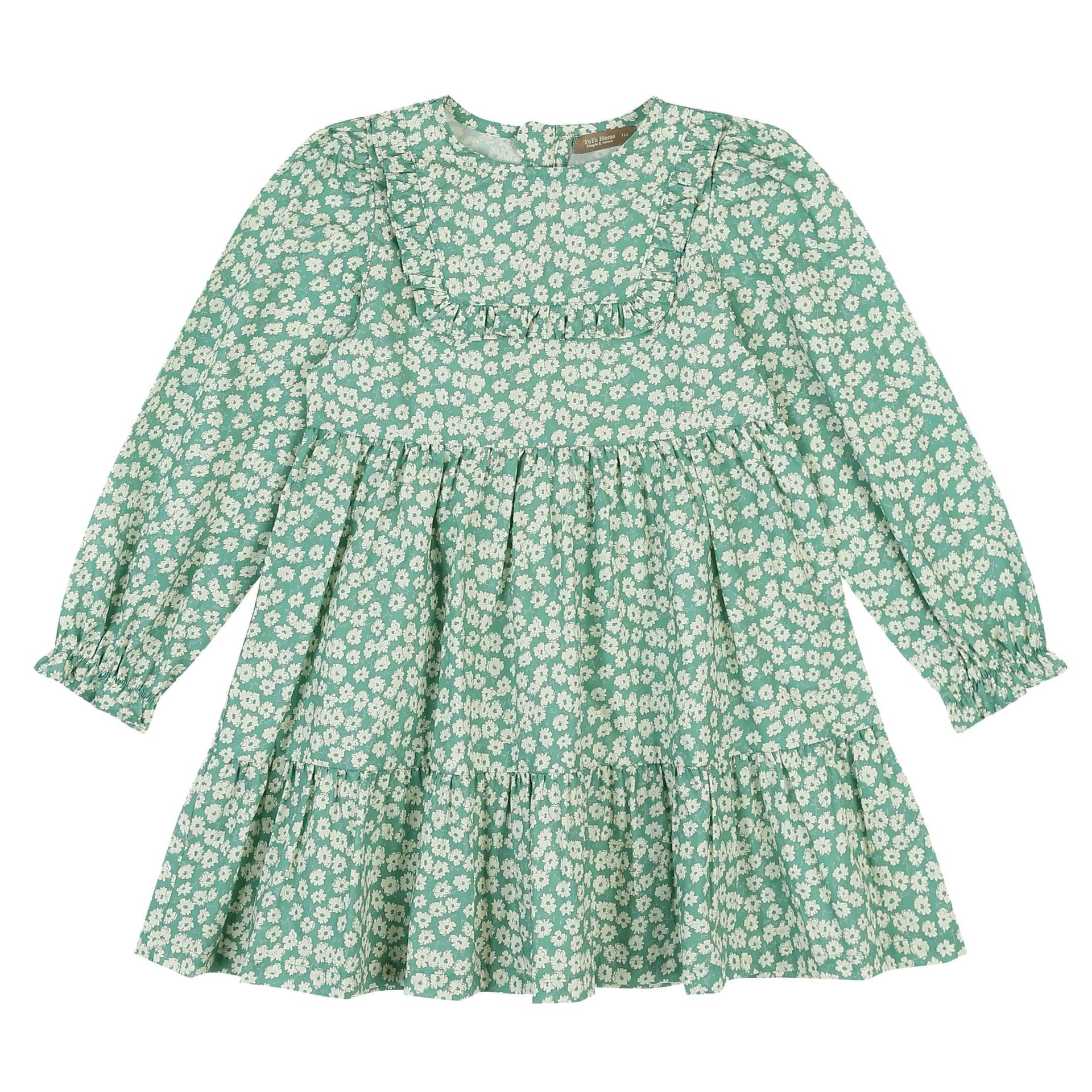Green Floral Print Dress-Dress - Kids-ToTo Heros-ToTo Heros l Premium Children&#x27;s Clothing