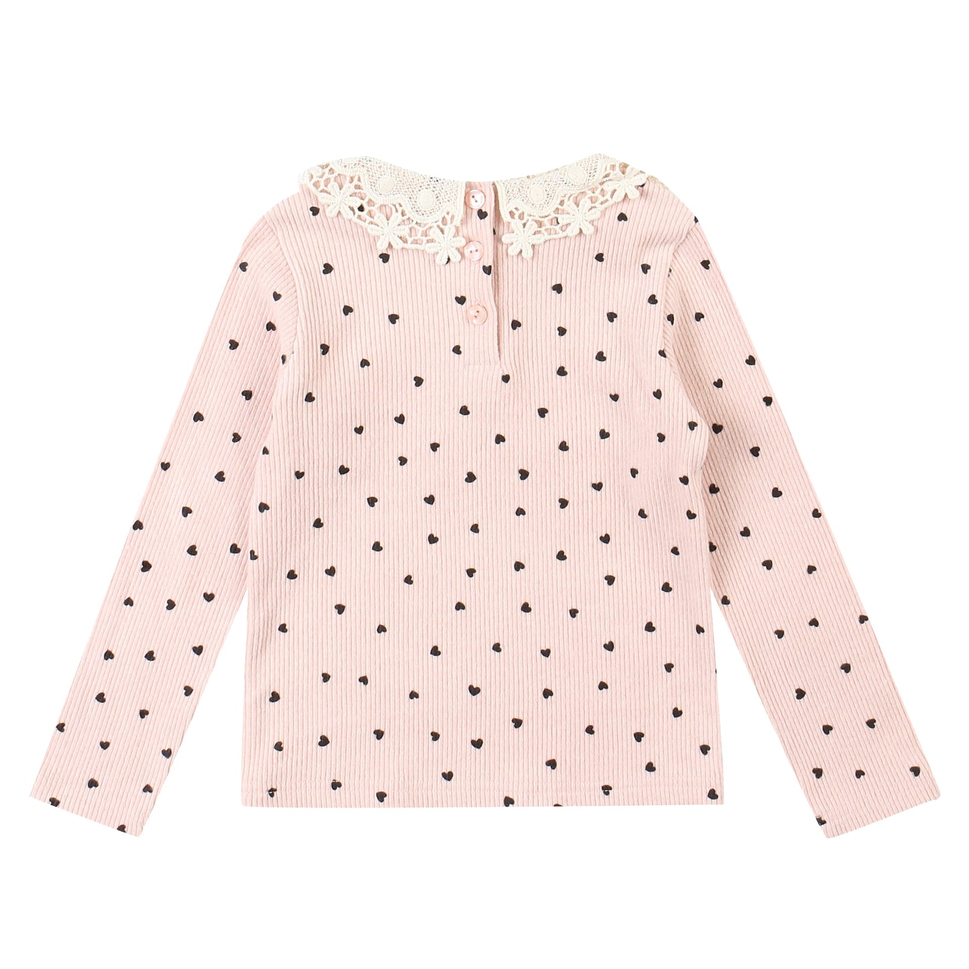 Heart Pattern Lace Collar Ribbed T-Shirt-T-Shirt - Kids-ToTo Heros-ToTo Heros l Premium Children&#x27;s Clothing