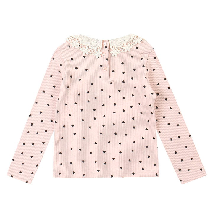 Heart Pattern Lace Collar Ribbed T-Shirt-T-Shirt - Kids-ToTo Heros-ToTo Heros l Premium Children&#x27;s Clothing