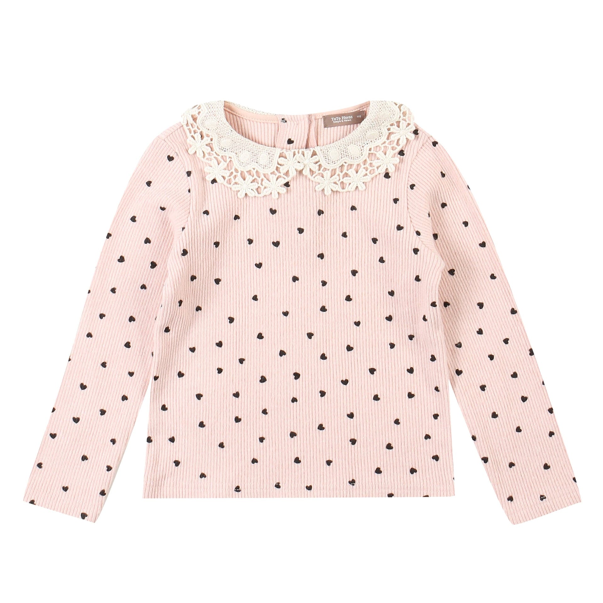 Heart Pattern Lace Collar Ribbed T-Shirt-T-Shirt - Kids-ToTo Heros-ToTo Heros l Premium Children&#x27;s Clothing