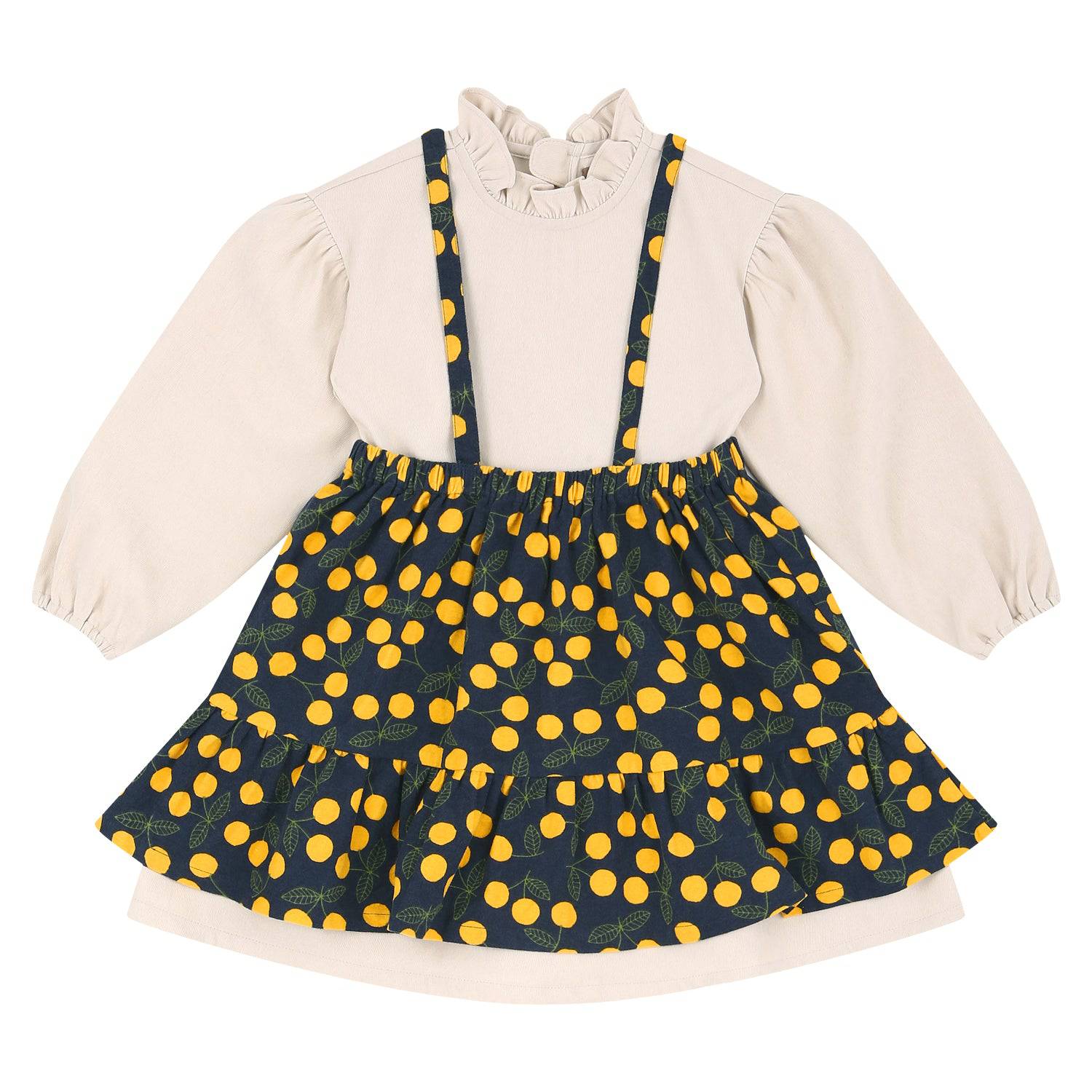 Dorothy Ruffled Neck Dress & Suspender Skirt Set - Beige - ToTo Heros l Premium Children's Clothing