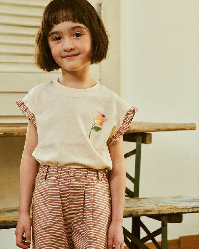 Ruffle Sleeve Flower Embroidery T-Shirt