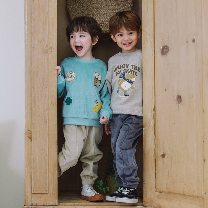 Ian Embroidery Patch Velvet Corduroy Sweatshirt-Sweatshirt - Kids-ToTo Heros-ToTo Heros l Premium Children&#x27;s Clothing