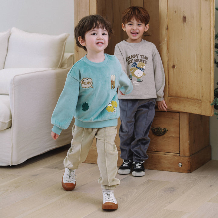 Ian Embroidery Patch Velvet Corduroy Sweatshirt-Sweatshirt - Kids-ToTo Heros-ToTo Heros l Premium Children&#x27;s Clothing