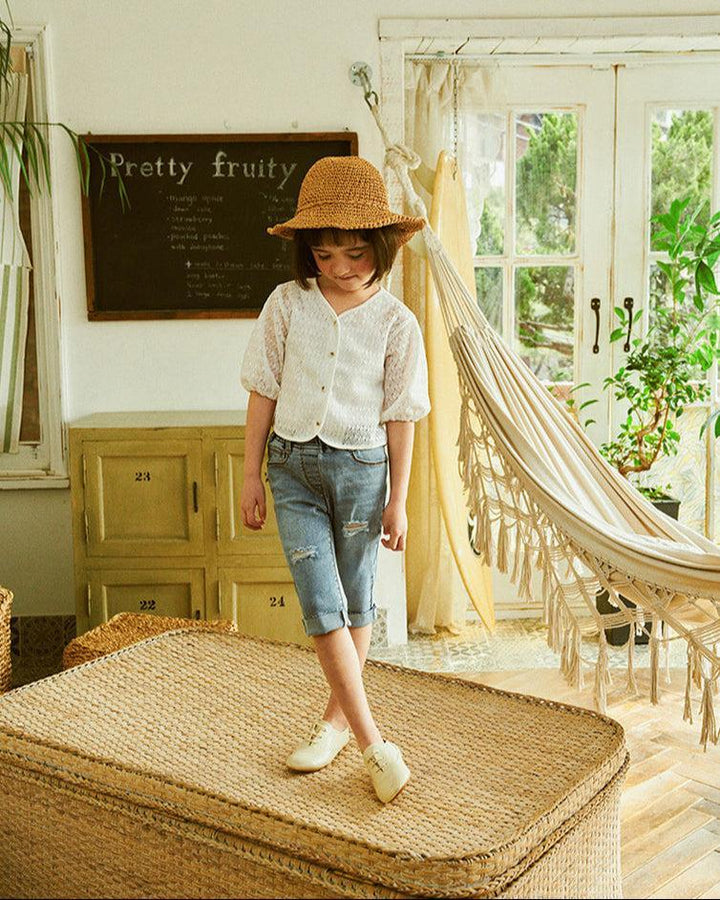 Jenna Stretchy Pull-On Raw Hem Capri Straight Denim Pants-Jeans - Kids-ToTo Heros-