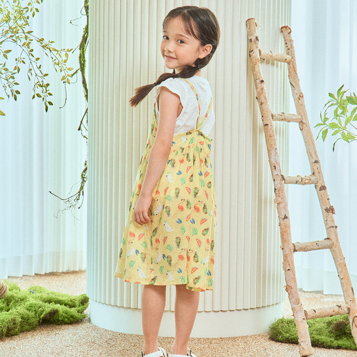 Jessi Summer Graphic Print Angel Sleeve T-Shirt Layer 2-in-1 Cami Dress-Dress - Kids-ToTo Heros-