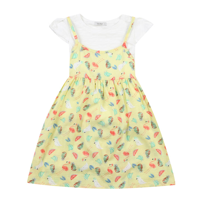 Jessi Summer Graphic Print Angel Sleeve T-Shirt Layer 2-in-1 Cami Dress-Dress - Kids-ToTo Heros-