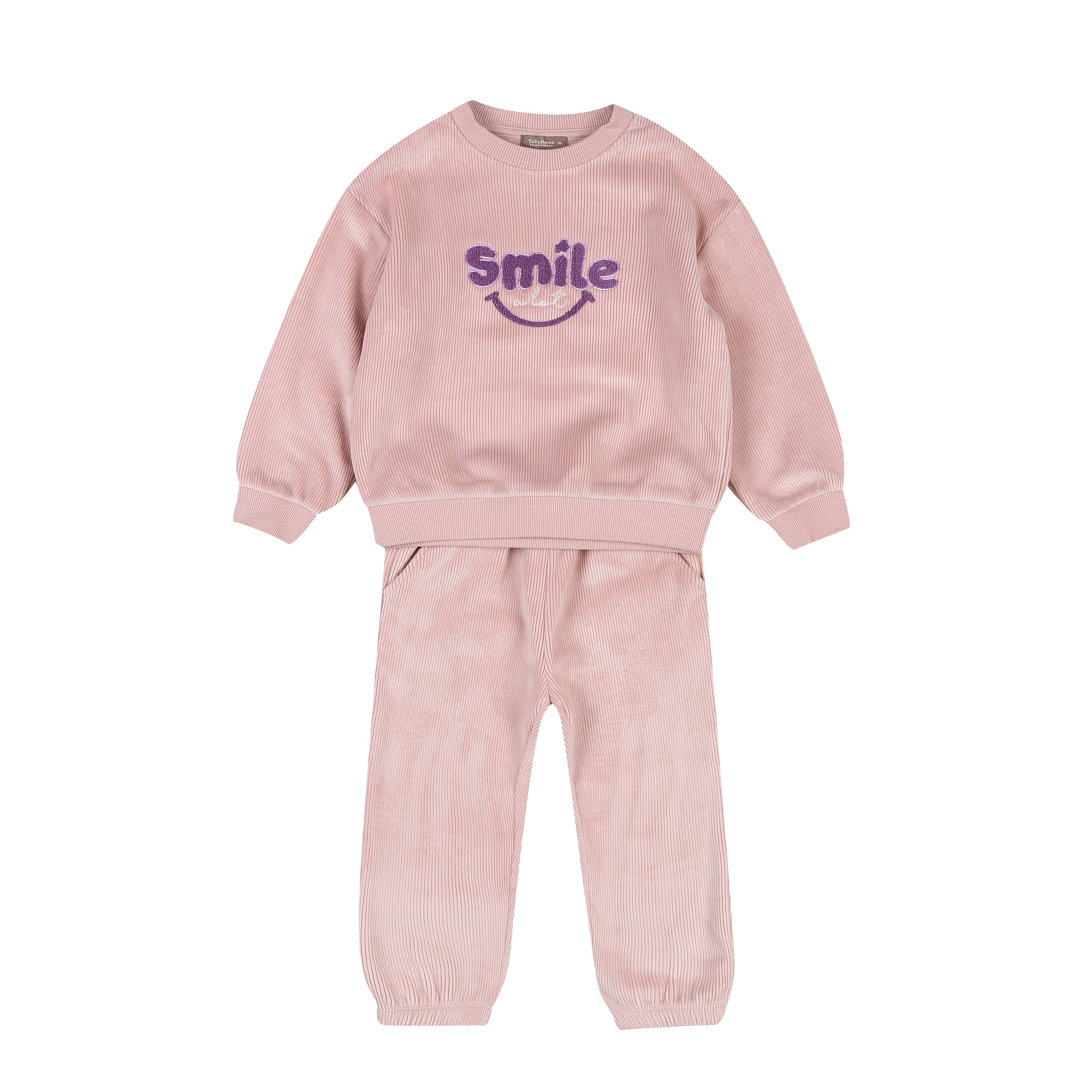 Kayden Velvet Corduroy Sweatshirt & Sweatpants Set-Top & Pant Set - Kids-ToTo Heros-Light Pink-XXS-ToTo Heros l Premium Children&#x27;s Clothing