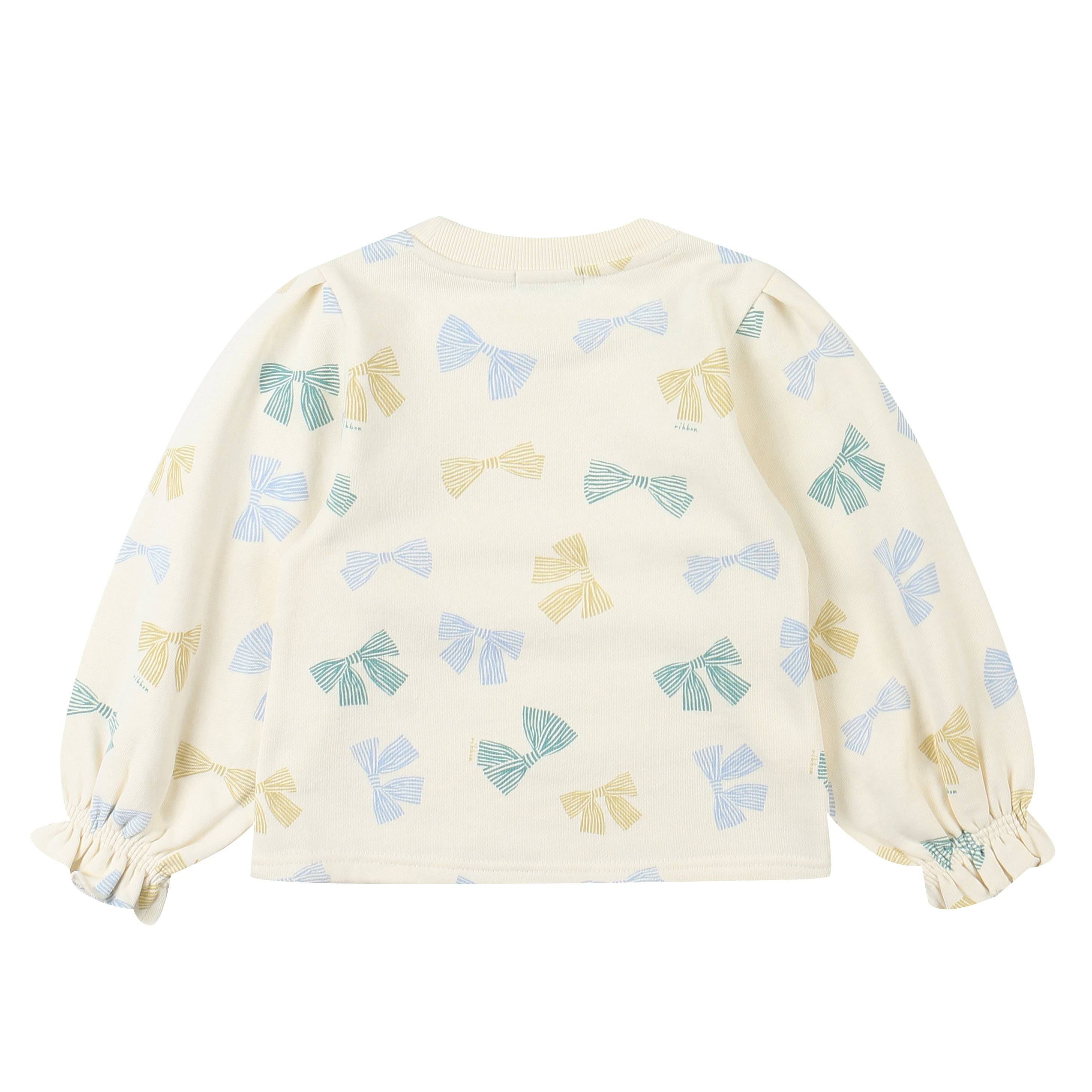 Lena Ribbon Print Ruffled Cuff Fleeced T-Shirt-T-Shirt - Kids-ToTo Heros-ToTo Heros l Premium Children&#x27;s Clothing