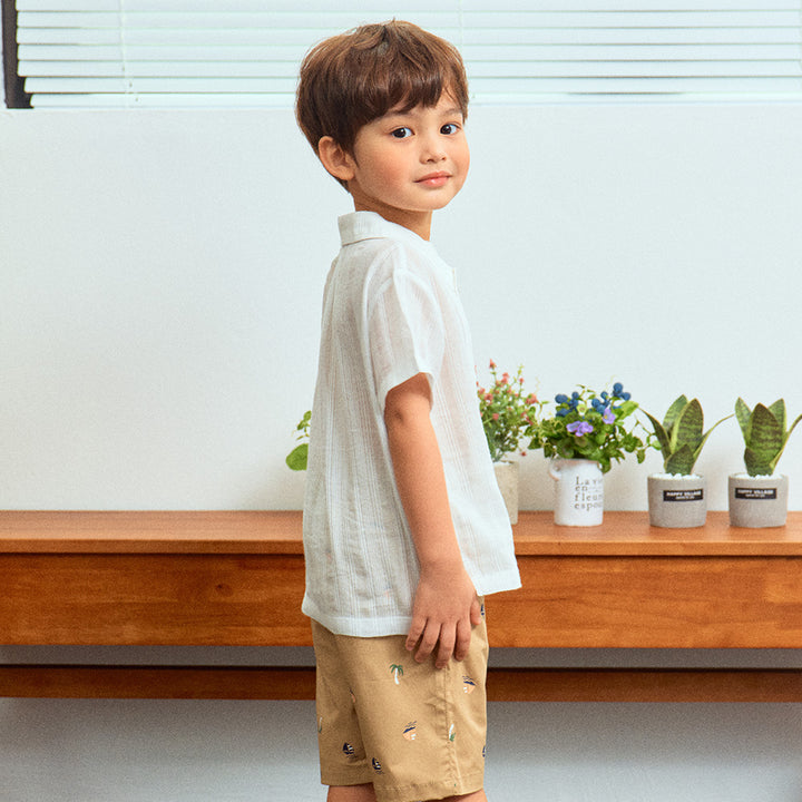Louis Stripe Textured Collared Short Sleeve Summer Shirt-Button Down Shirt - Kids-ToTo Heros-