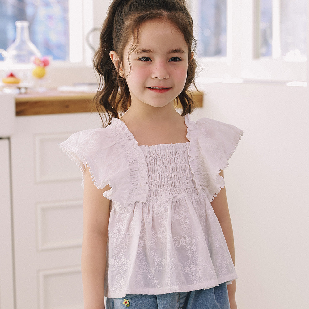 Lucia Floral Embroidery Ruffled Angel Sleeve Blouse-Blouse - Kids-ToTo Heros-