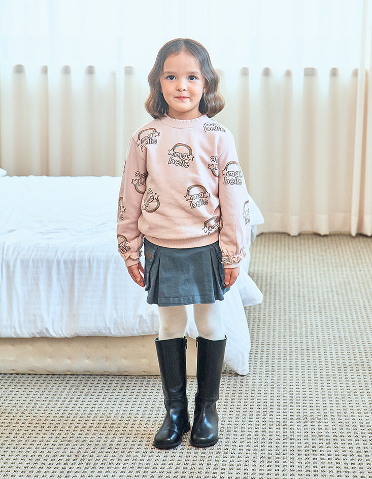 Ma Belle Print Fleeced Ruffle Cuff Sweatshirt-Sweatshirt - Kids-ToTo Heros-ToTo Heros l Premium Children&#x27;s Clothing