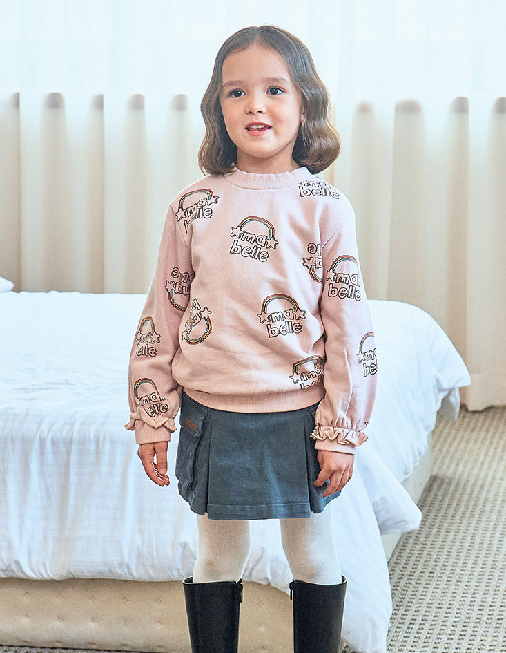 Ma Belle Print Fleeced Ruffle Cuff Sweatshirt-Sweatshirt - Kids-ToTo Heros-ToTo Heros l Premium Children&#x27;s Clothing