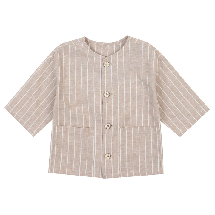 Max Linen Blend Stripe Button Down Shirt-Button Down Shirt - Kids-ToTo Heros-