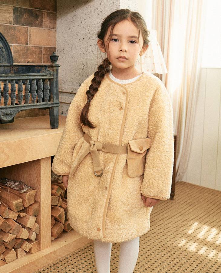 Mila Teddy Coat with Belted Mini Bag-Coat - Kids-ToTo Heros-ToTo Heros l Premium Children&#x27;s Clothing