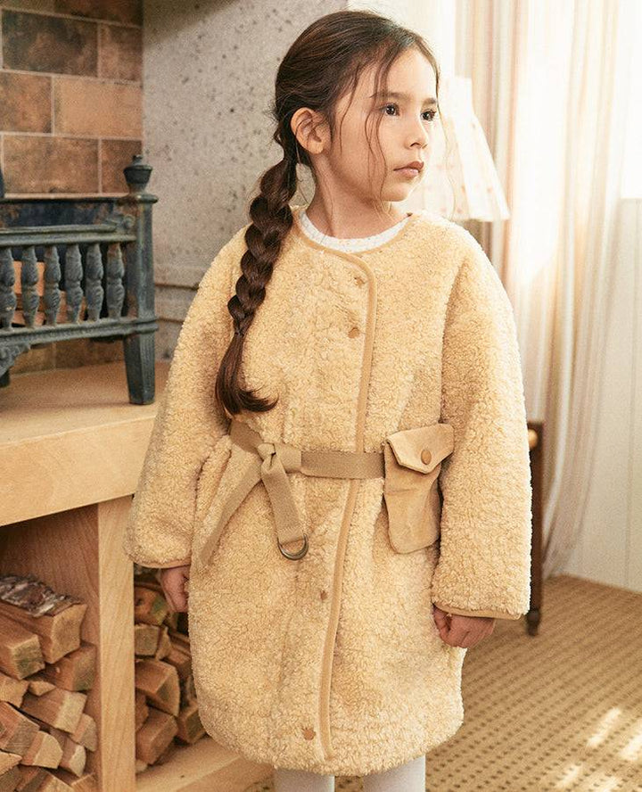 Mila Teddy Coat with Belted Mini Bag-Coat - Kids-ToTo Heros-ToTo Heros l Premium Children&#x27;s Clothing