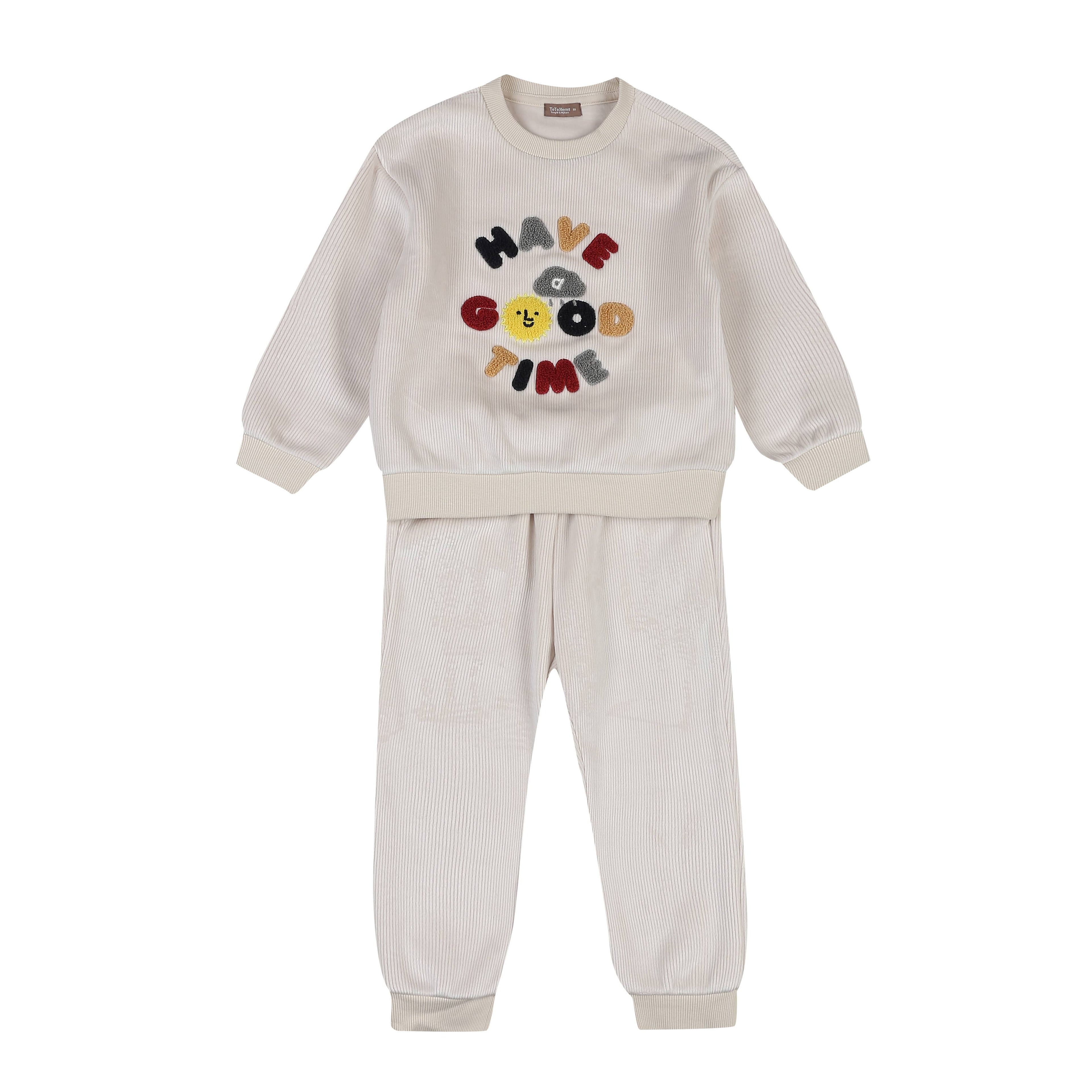 Milo Embroidery Velvet Corduroy Sweatshirt & Sweatpants Set-Top & Pant Set - Kids-ToTo Heros-Cream-XXS-ToTo Heros l Premium Children's Clothing