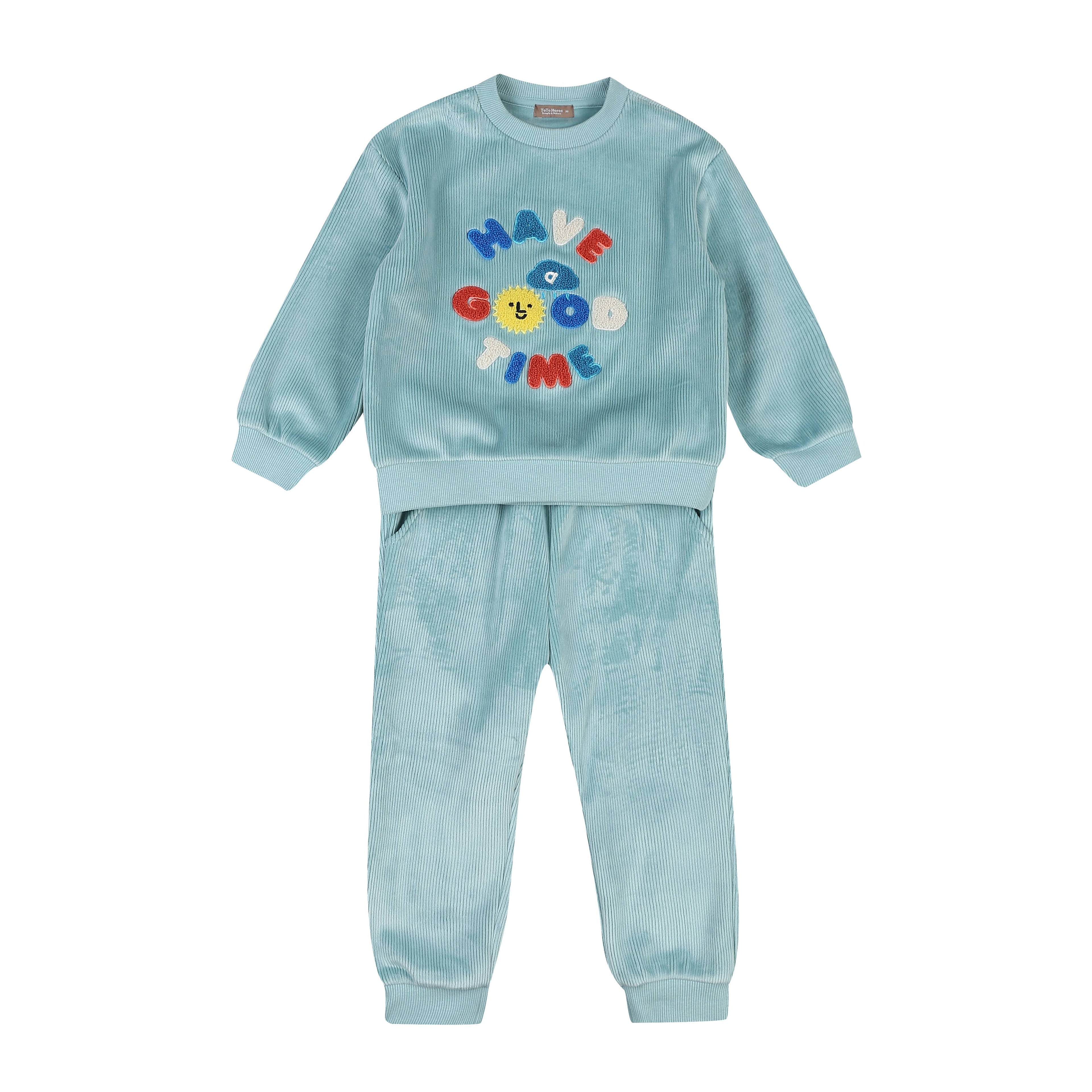 Milo Embroidery Velvet Corduroy Sweatshirt & Sweatpants Set-Top & Pant Set - Kids-ToTo Heros-Mint-XXS-ToTo Heros l Premium Children's Clothing