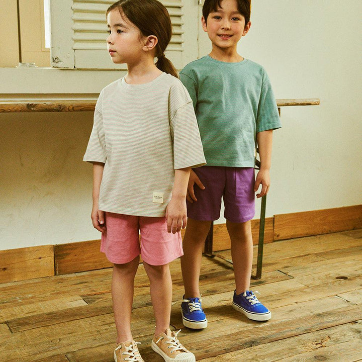 Mini Stripes T-Shirt & Solid Shorts Set-Top & Skirt Set - Kids-ToTo Heros-