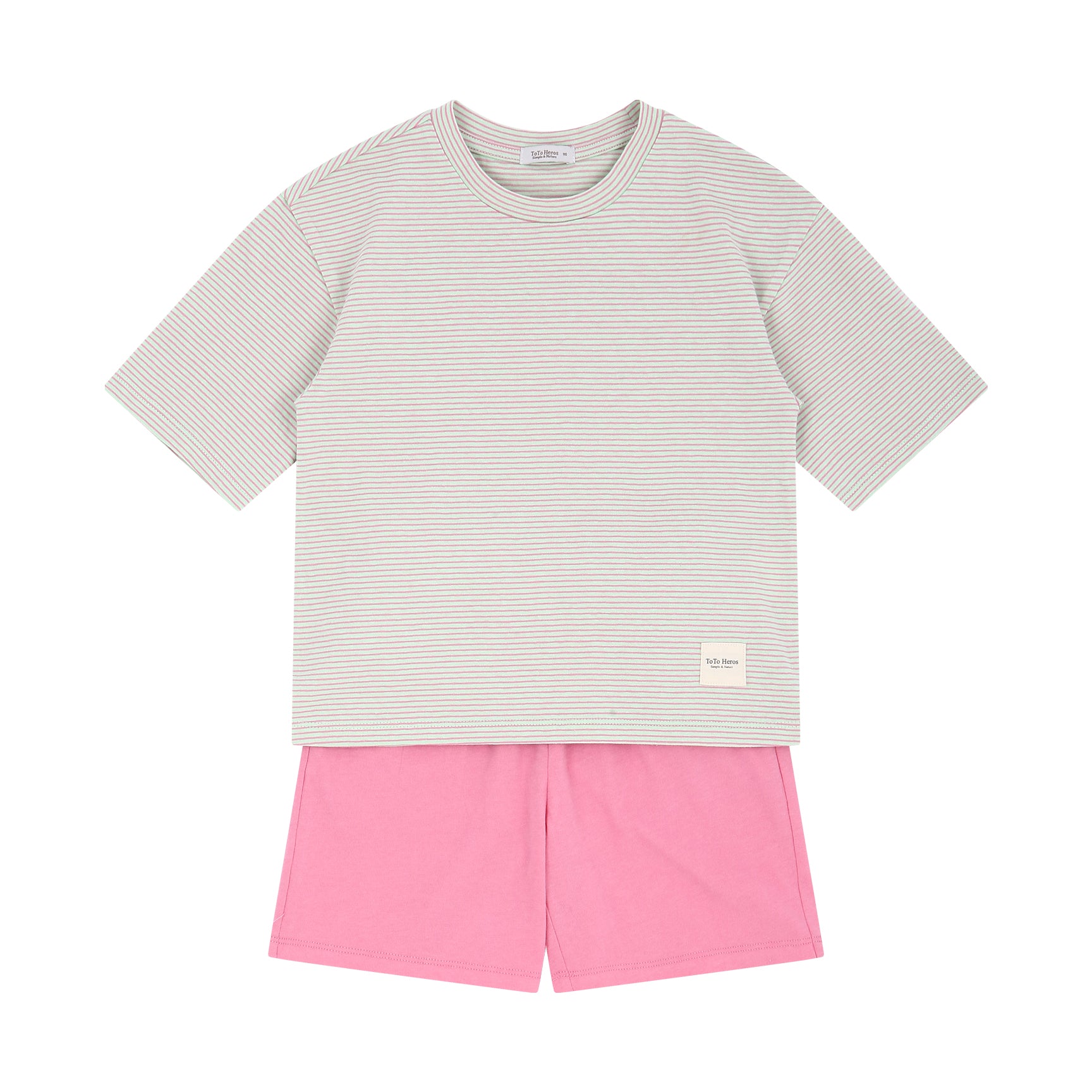 Mini Stripes T-Shirt & Solid Shorts Set-Top & Skirt Set - Kids-ToTo Heros-Pink-XXS-