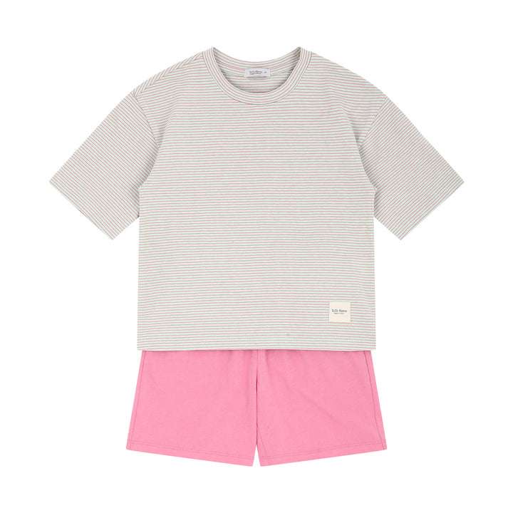 Mini Stripes T-Shirt & Solid Shorts Set-Top & Skirt Set - Kids-ToTo Heros-Pink-XXS-