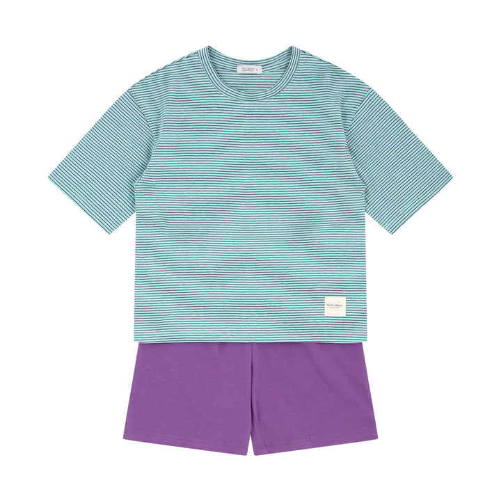Mini Stripes T-Shirt & Solid Shorts Set-Top & Skirt Set - Kids-ToTo Heros-Purple-XXS-