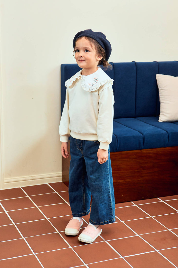 Mona Dark Wash Wide Leg Pull-On Denim Pants-Jeans - Kids-ToTo Heros-ToTo Heros l Premium Children&#x27;s Clothing