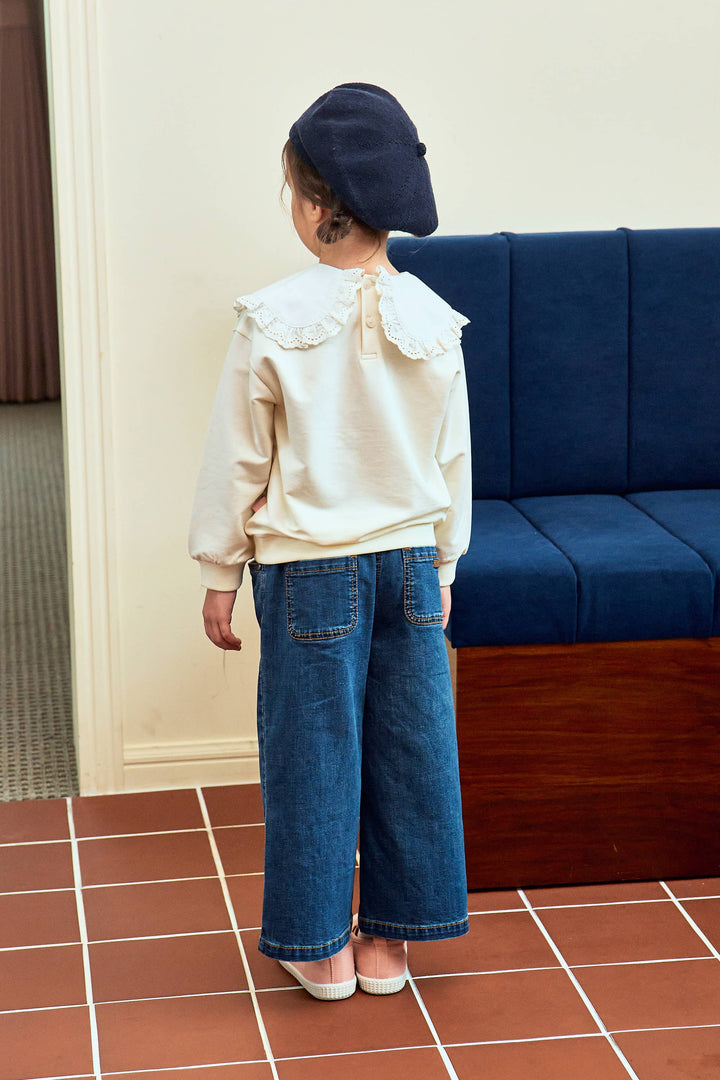 Mona Dark Wash Wide Leg Pull-On Denim Pants-Jeans - Kids-ToTo Heros-ToTo Heros l Premium Children&#x27;s Clothing