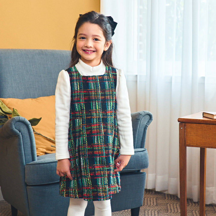 Multi Color Plaid Tweed Dress-Dress - Kids-ToTo Heros-ToTo Heros l Premium Children&#x27;s Clothing