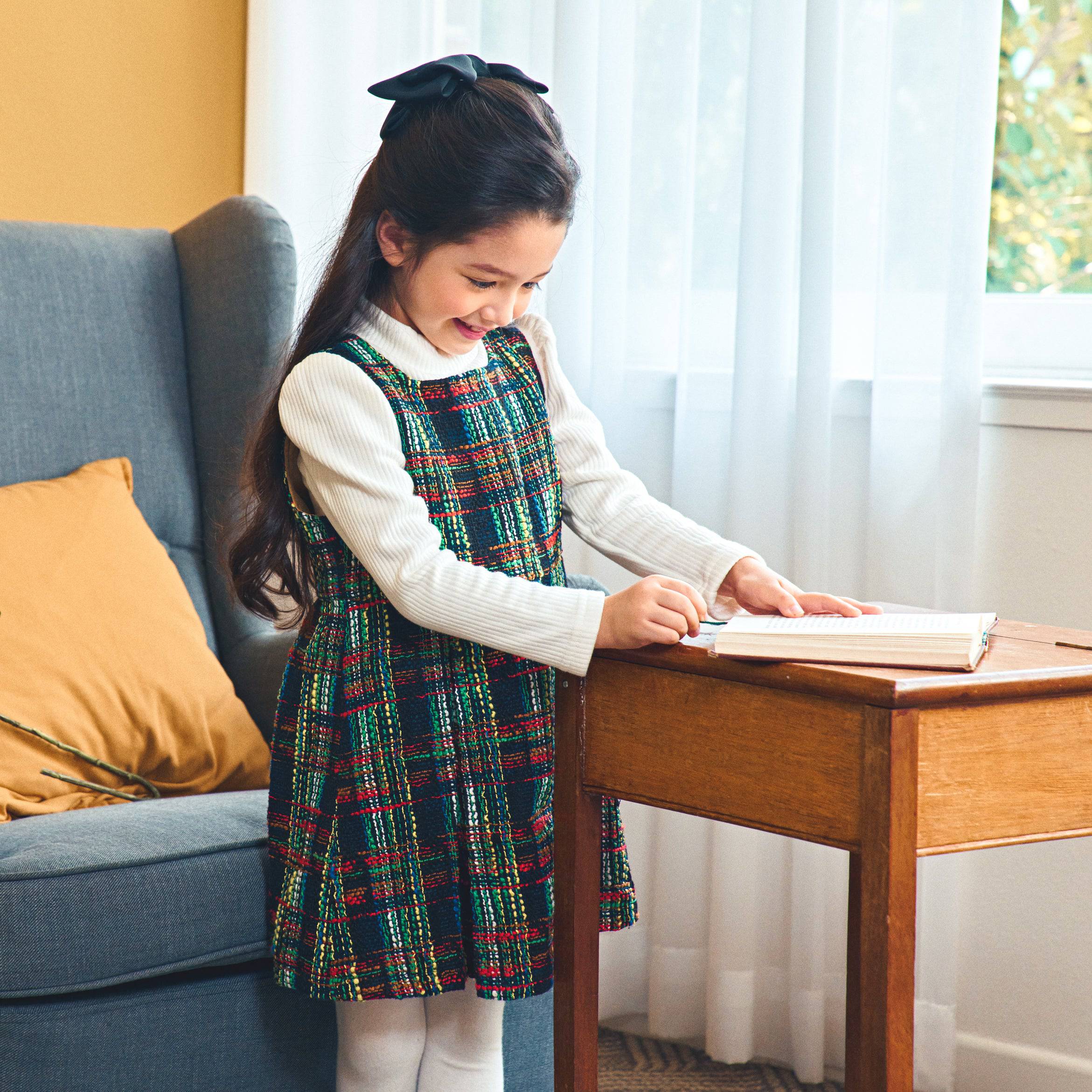 Multi Color Plaid Tweed Dress-Dress - Kids-ToTo Heros-ToTo Heros l Premium Children&#x27;s Clothing