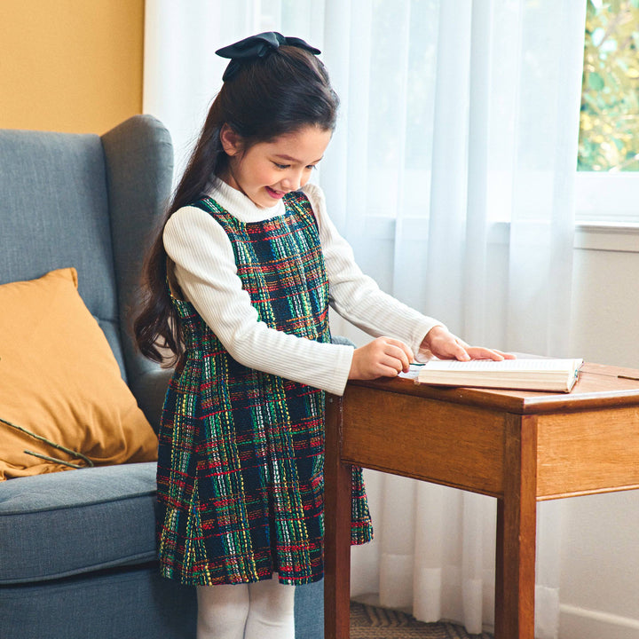 Multi Color Plaid Tweed Dress-Dress - Kids-ToTo Heros-ToTo Heros l Premium Children&#x27;s Clothing