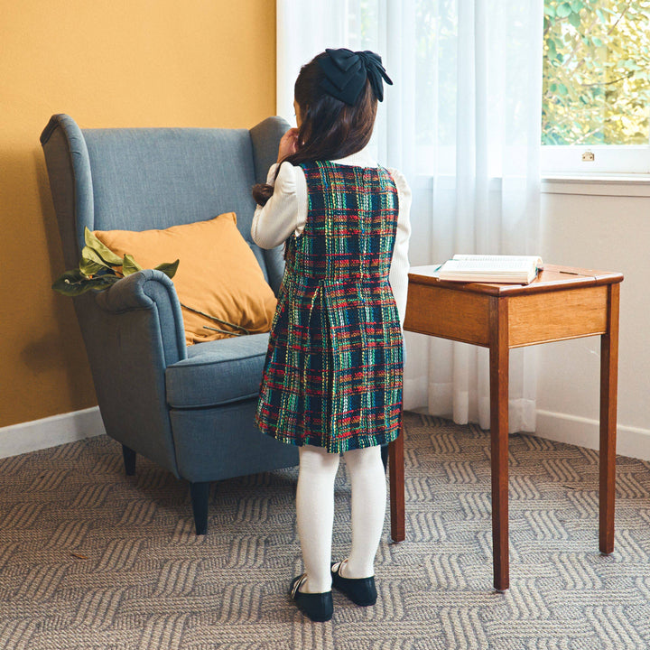 Multi Color Plaid Tweed Dress-Dress - Kids-ToTo Heros-ToTo Heros l Premium Children&#x27;s Clothing
