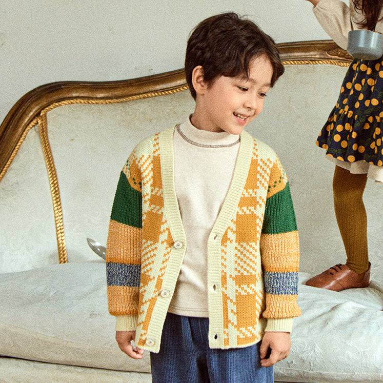 Multi-Colorblock Checkered Knit Cardigan-Cardigan - Kids-ToTo Heros-ToTo Heros l Premium Children&#x27;s Clothing