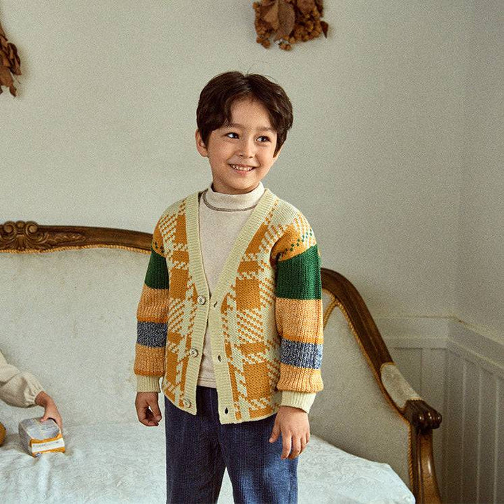 Multi-Colorblock Checkered Knit Cardigan-Cardigan - Kids-ToTo Heros-ToTo Heros l Premium Children&#x27;s Clothing