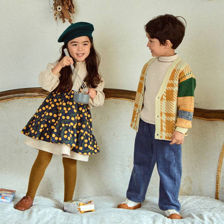 Multi-Colorblock Checkered Knit Cardigan-Cardigan - Kids-ToTo Heros-ToTo Heros l Premium Children&#x27;s Clothing
