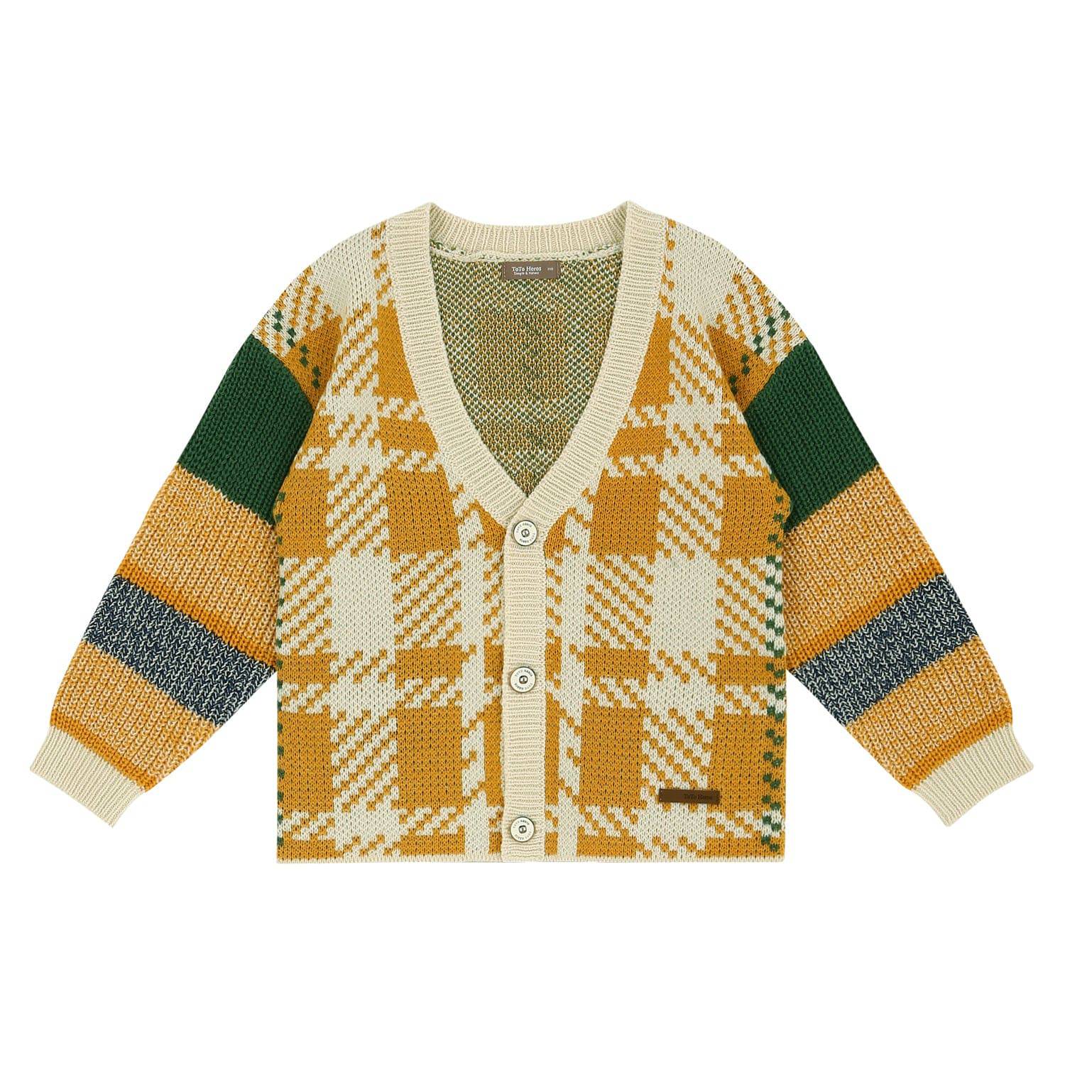 Multi-Colorblock Checkered Knit Cardigan-Cardigan - Kids-ToTo Heros-ToTo Heros l Premium Children&#x27;s Clothing