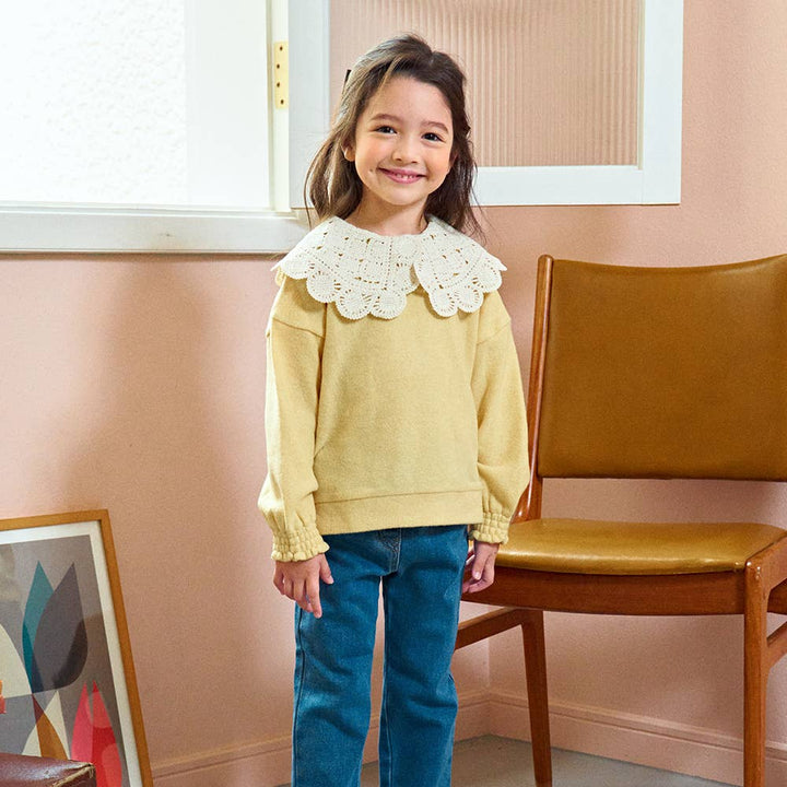 New Julia Wide Crochet Collared T-Shirt-Sweatshirt - Kids-ToTo Heros-ToTo Heros l Premium Children&#x27;s Clothing