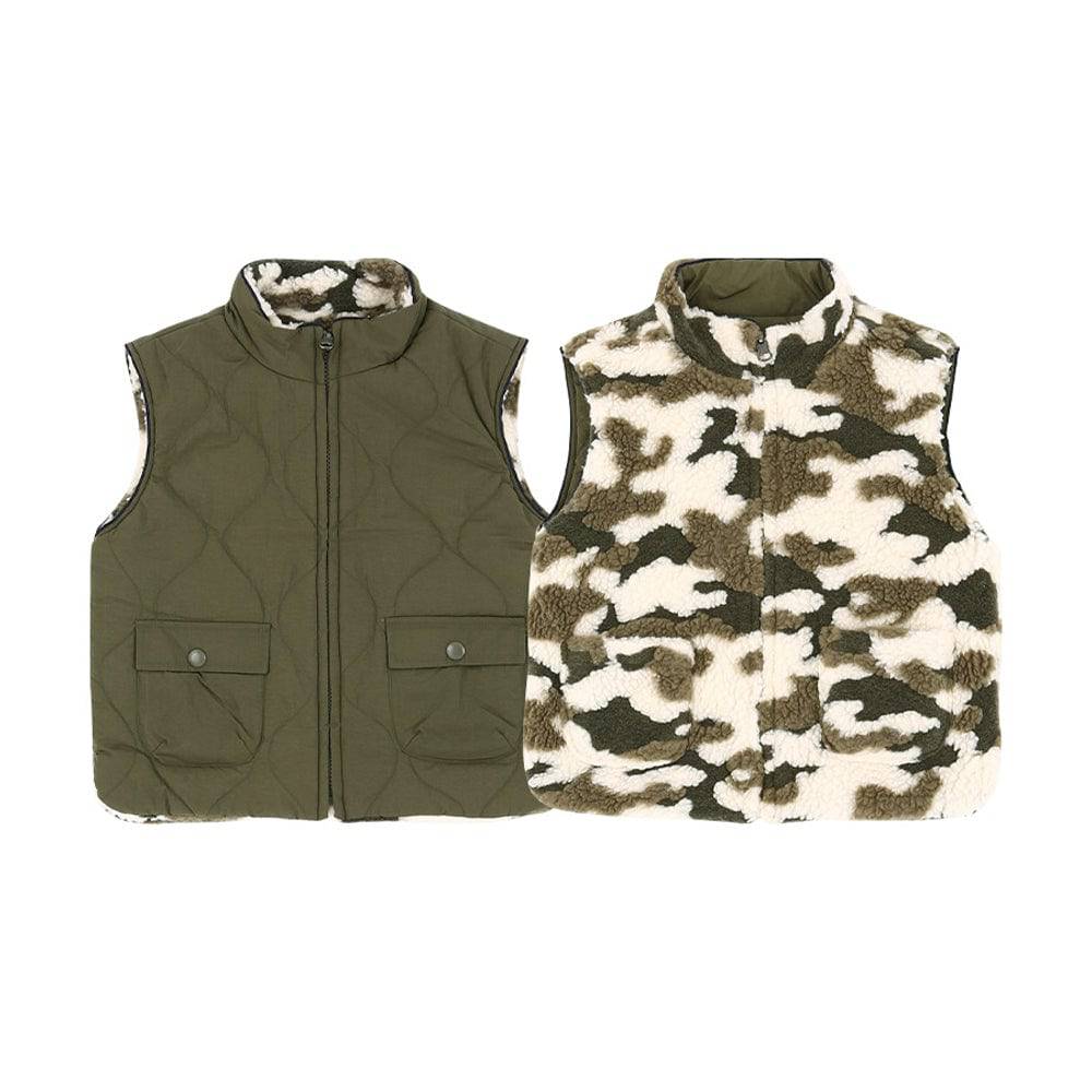 New Lottie Quilted & Fleeced Reversible Vest-Outerwear Vest - Kids-ToTo Heros-Khaki-XXS-ToTo Heros l Premium Children&#x27;s Clothing