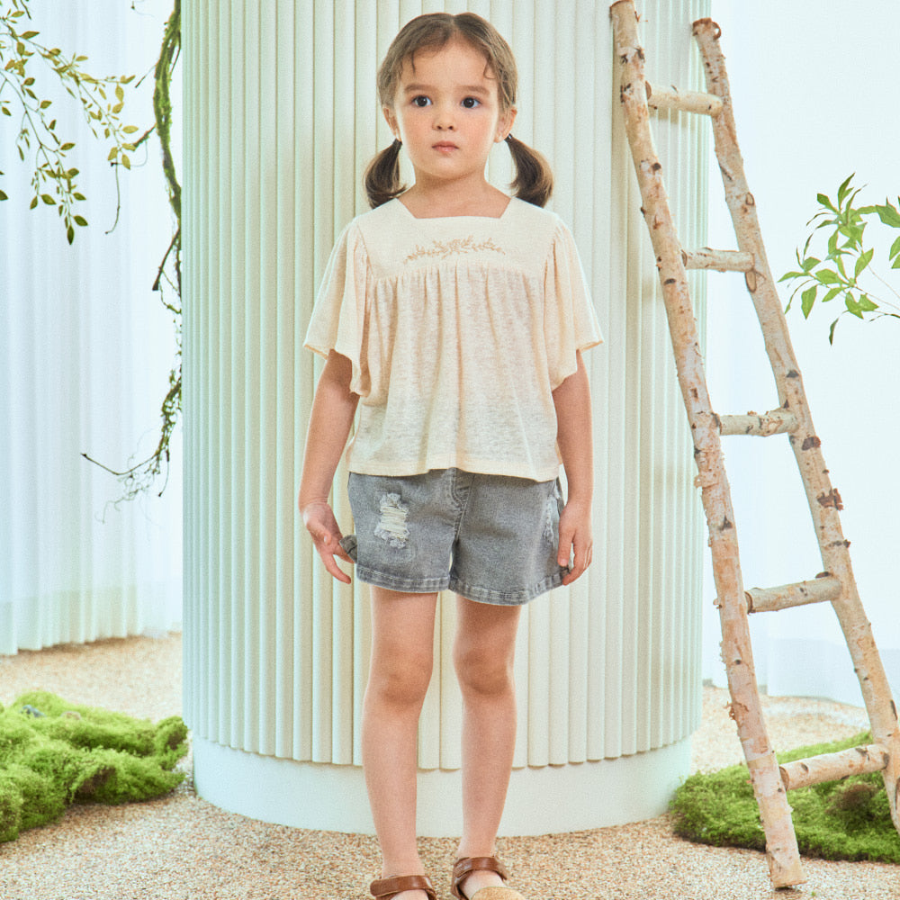 Nina Washed Black Pull-On Summer Denim Shorts-Shorts - Kids-ToTo Heros-