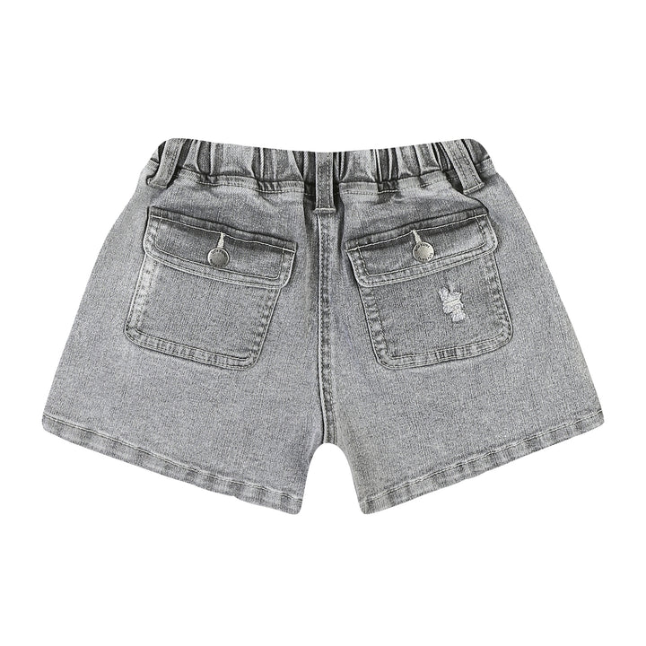 Nina Washed Black Pull-On Summer Denim Shorts-Shorts - Kids-ToTo Heros-