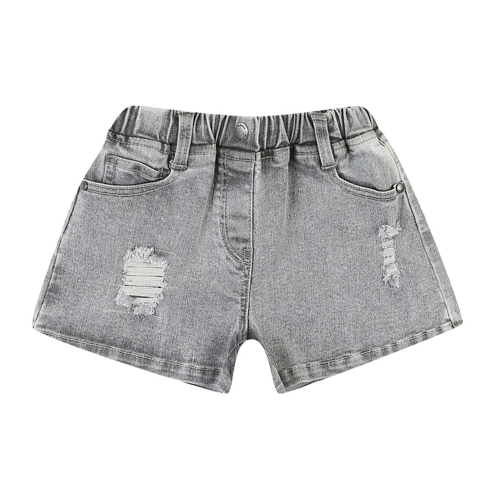 Nina Washed Black Pull-On Summer Denim Shorts-Shorts - Kids-ToTo Heros-