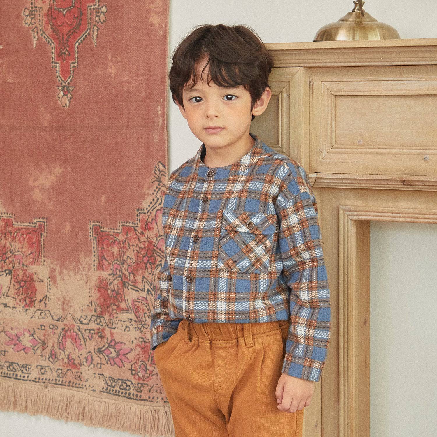 Oversized Band Collared Plaid Shirt-Button Down Shirt - Kids-ToTo Heros-ToTo Heros l Premium Children&#x27;s Clothing