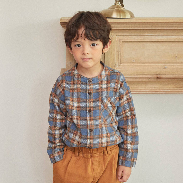 Oversized Band Collared Plaid Shirt-Button Down Shirt - Kids-ToTo Heros-ToTo Heros l Premium Children&#x27;s Clothing