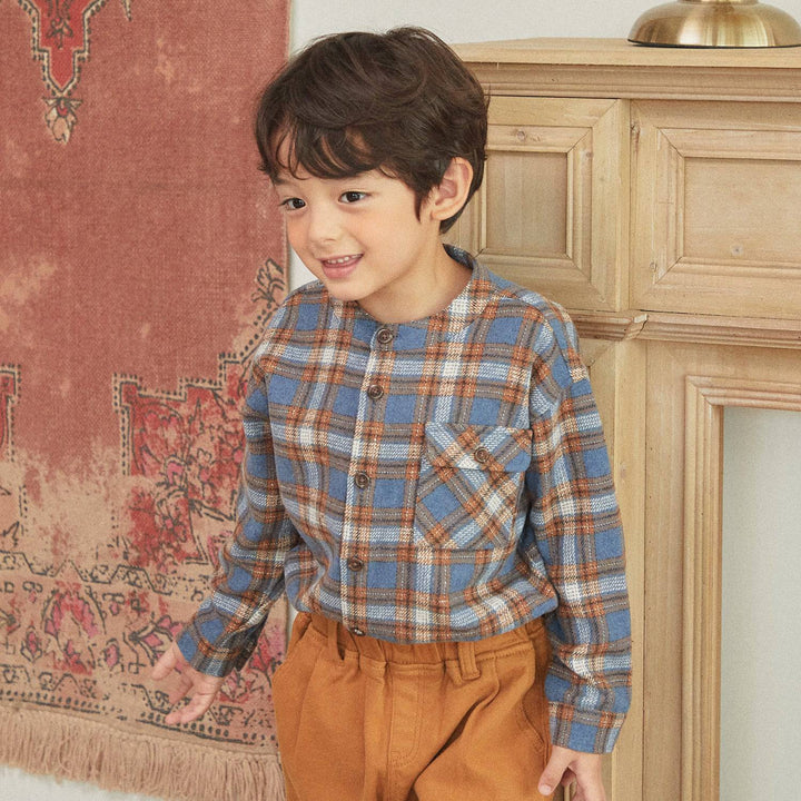 Oversized Band Collared Plaid Shirt-Button Down Shirt - Kids-ToTo Heros-ToTo Heros l Premium Children&#x27;s Clothing