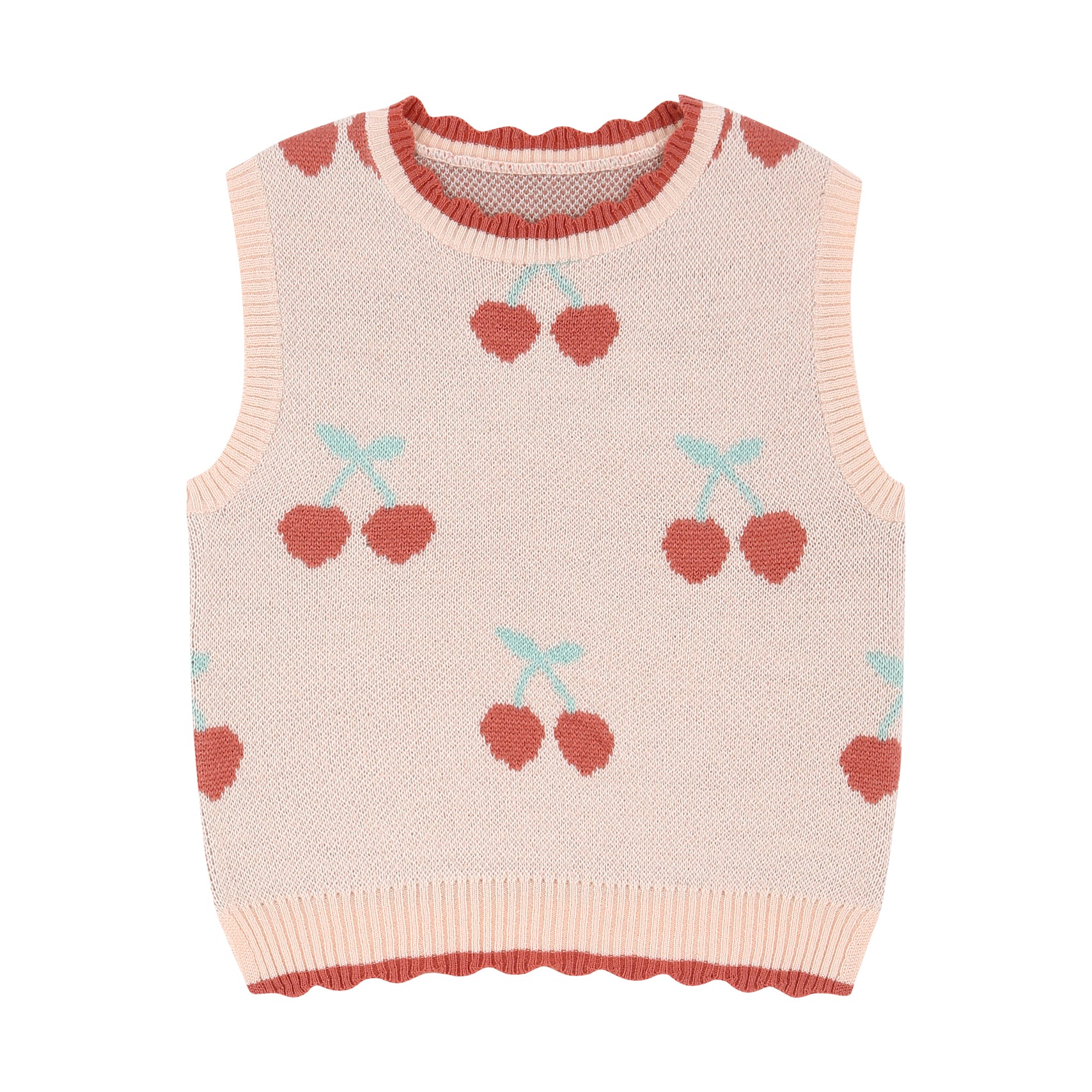 Rachel Scallop Trim Cherry Sweater Vest-Sweater Vest - Kids-ToTo Heros-ToTo Heros l Premium Children&#x27;s Clothing
