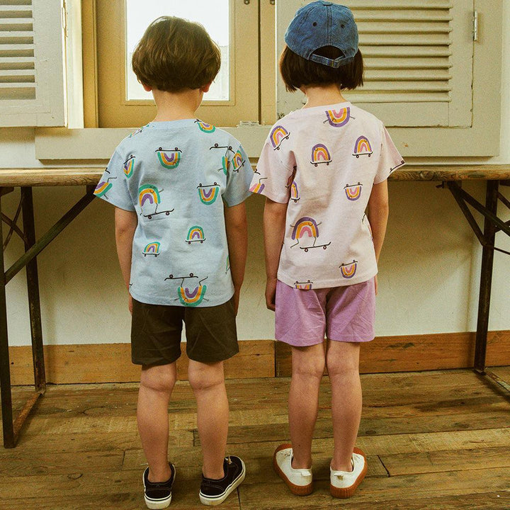 Rainbow Print T-Shirt & Solid Shorts Set-Top & Skirt Set - Kids-ToTo Heros-