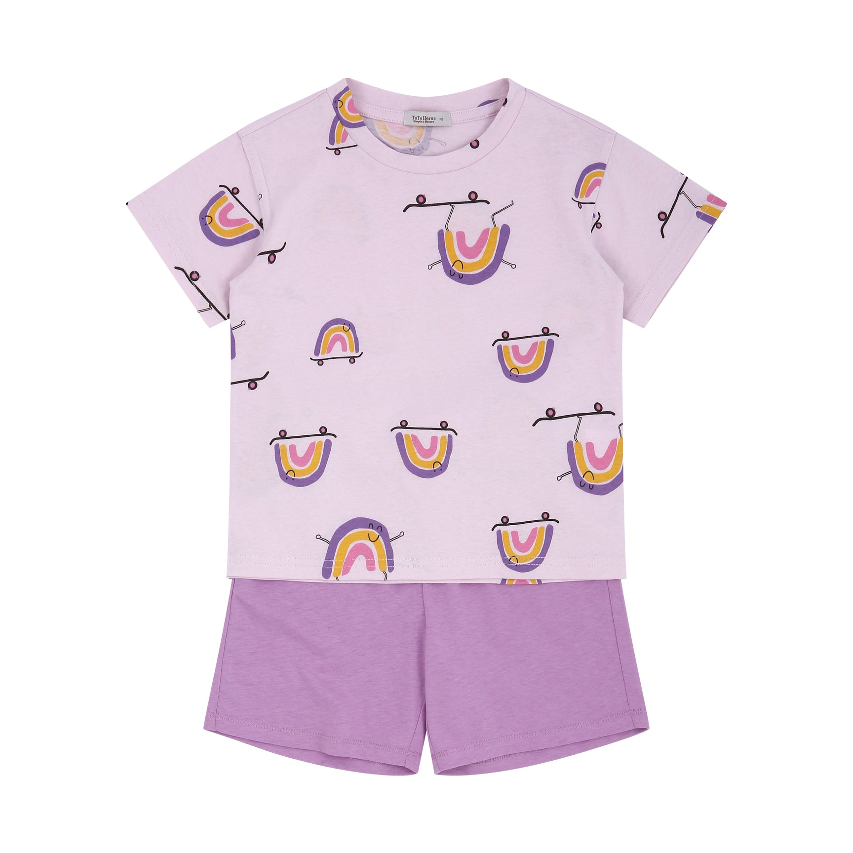Rainbow Print T-Shirt & Solid Shorts Set-Top & Skirt Set - Kids-ToTo Heros-Pink-XXS-