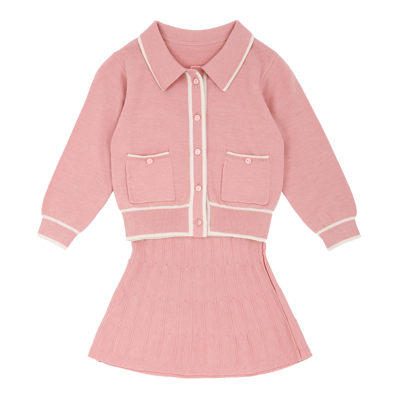 Reina Pink Collared Sweater Top & Skirt Set-Top & Skirt Set - Kids-ToTo Heros-ToTo Heros l Premium Children&#x27;s Clothing