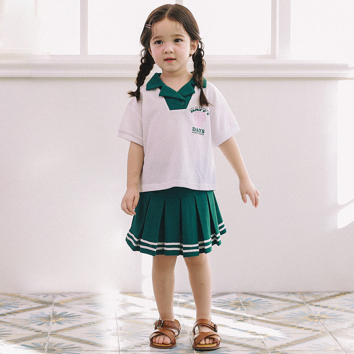 Riah Piqué Polo Shirt & Pleated Striped Skirt Shorts Set-Top & Skirt Set - Kids-ToTo Heros-