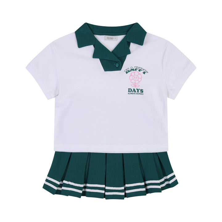 Riah Piqué Polo Shirt & Pleated Striped Skirt Shorts Set-Top & Skirt Set - Kids-ToTo Heros-